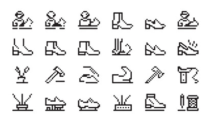 Fototapeta premium Shoemaker and repair tools pixel perfect linear icons for dark and light mode.