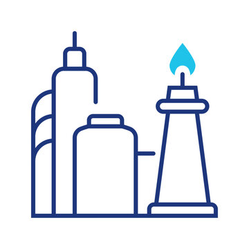 Gas refinery icon. Industry and oil and gas line symbol. Color.