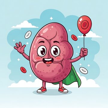 Cute pink pig character holding balloons and gift box.