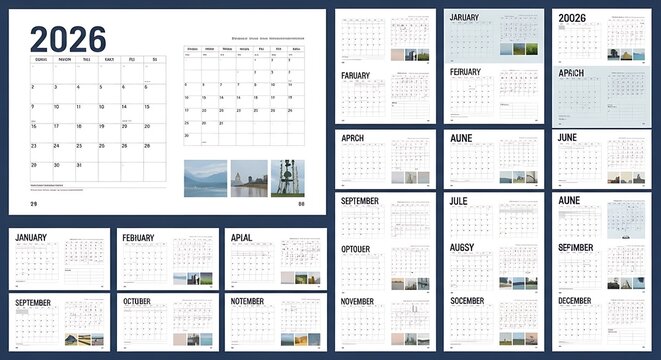 Modern 2026 Calendar Layout Displayed on Dark Blue Background