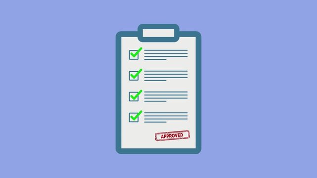 Clipboard icon with checklist paper animation isolated on blue background