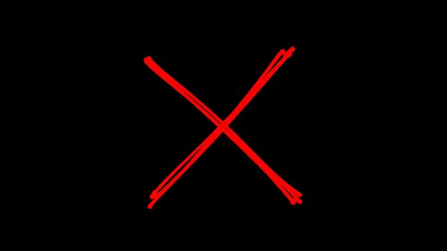 Red, hand, drawn, X, mark, animation, sketchy, scribble, cross, symbol, on, Alpha channel, error, indicator, rejected, sign, incorrect, answer, motion, graphic, 4k.