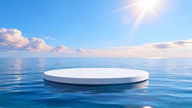 Floating white circular platform in ocean