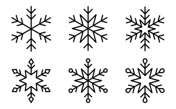 Minimal snowflake icon set collection. Geometric winter crystal symbols vector illustration
