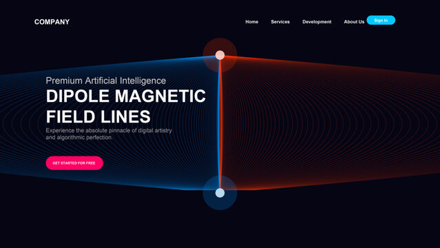 Abstract visualization of dipole magnetic field lines representing artificial intelligence and data science concepts with glowing neon lines on a dark bac