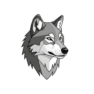 Stylized Gray Wolf Head Illustration Isolated on White Background