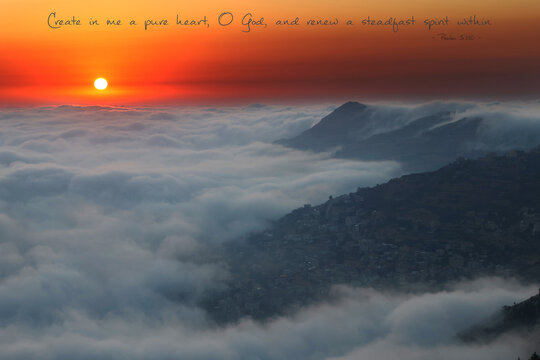 Fog, Sunset, Village, and Psalm