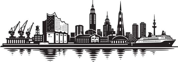 Obraz premium Hamburg Harbor Skyline Silhouette
