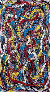 Colorful Abstract Drip Painting Displayed on White Background