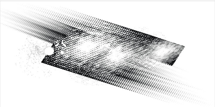 Glitch distorted grunge layer . Noise destroyed texture . Trendy defect error shapes . Overlay grunge texture . Distressed effect .Vector shapes with a halftone dots screen print texture,vector