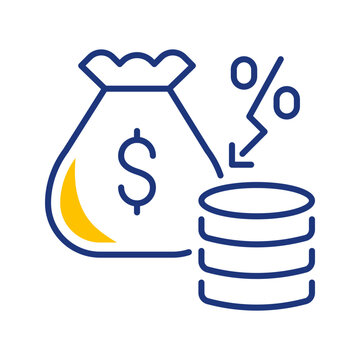 Currency devaluation icon. Business and currency line symbol. Color.