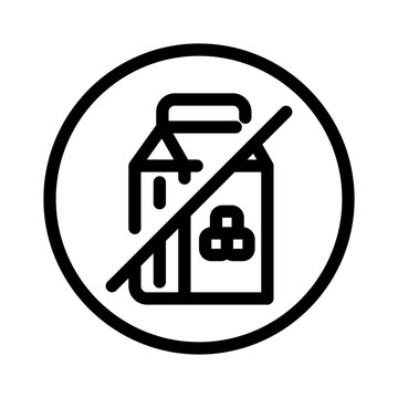 Healthy sugar free milk carton with crossed out sign in minimalist thin icon.