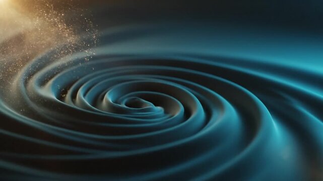 Swirling water creates mesmerizing spiral patterns in dark environment with sunlight.