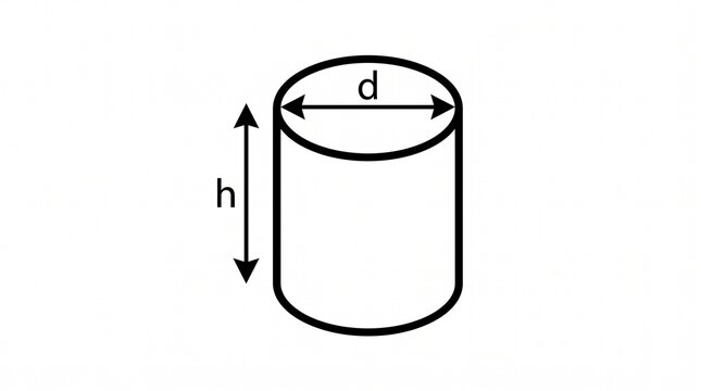 A simple line drawing of a cylinder with labeled height and diameter dimensions.