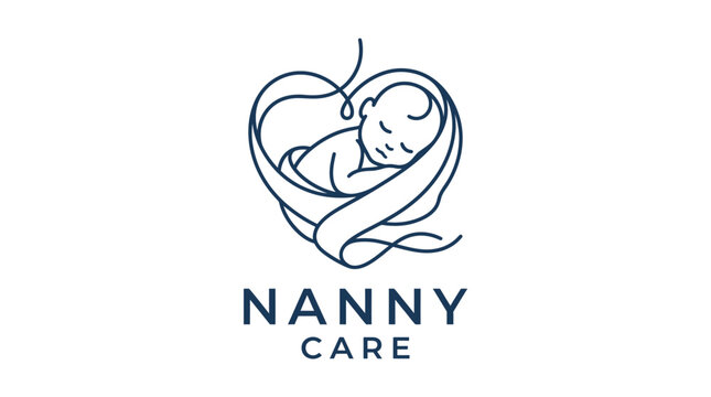 Minimalist Line Art Logo of a Sleeping Baby in a Heart Shape.