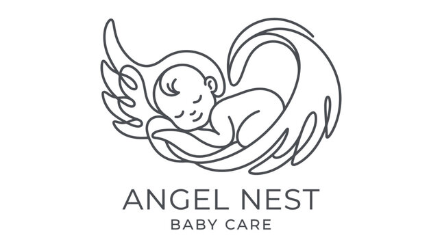 Minimalist Line Art Logo of a Sleeping Baby Angel.