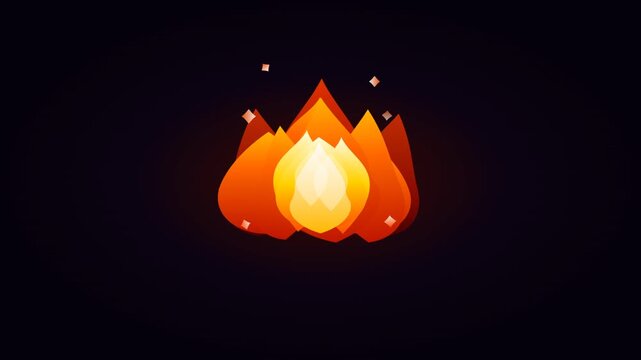 Vibrant Stylized Fire Flame Illustration with Glowing Sparkles on a Dark Background for Creative Design Projects