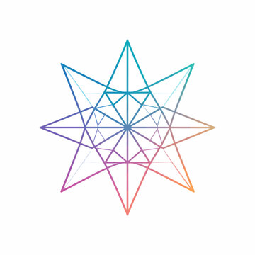 Seven pointed rainbow star geometric line art.