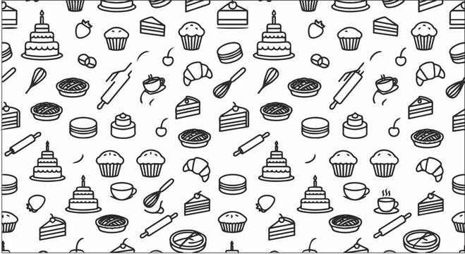 
Seamless pattern of cute desserts including cupcakes,