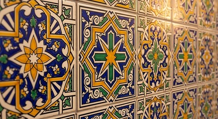 Obraz premium Colorful Geometric Ceramic Tile Pattern Covering Decorative Wall Interior