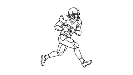 Obraz premium Continuous line drawing of an American football player running with the ball.