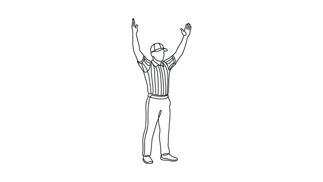 Line art illustration of a sports referee signaling a touchdown.