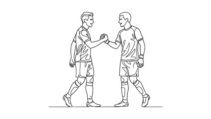 Obraz premium Two Soccer Players High Fiving After Match Line Art Illustration.