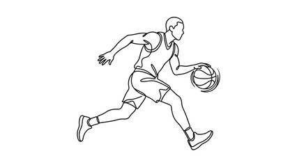 Obraz premium Continuous single line drawing of a basketball player dribbling the ball.