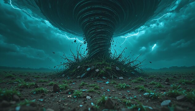 Inside Tornado Ground Contact Moment Debris Rotation Dark Impossible View