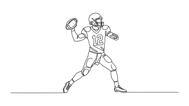 Continuous one line drawing of a football quarterback throwing a pass.