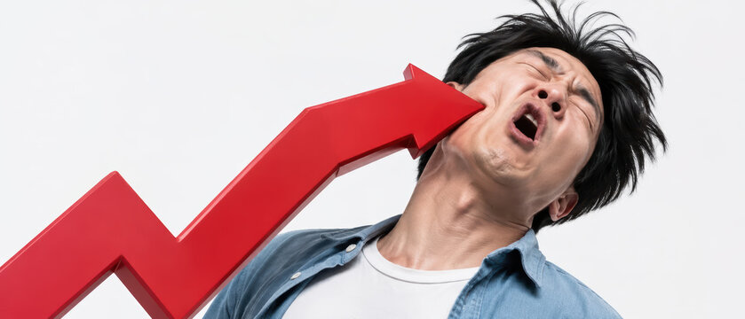 Global economy inflation impact concept with man hit by red arrow symbolizing rising costs and financial pressure in market