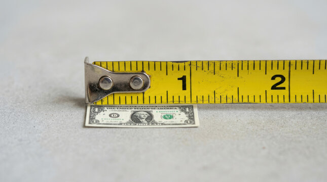 Miniature small dollar money tape measure measurement finance economy inflation global
