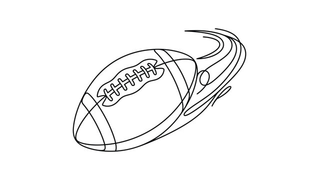 Continuous single line drawing of an American football flying with speed.