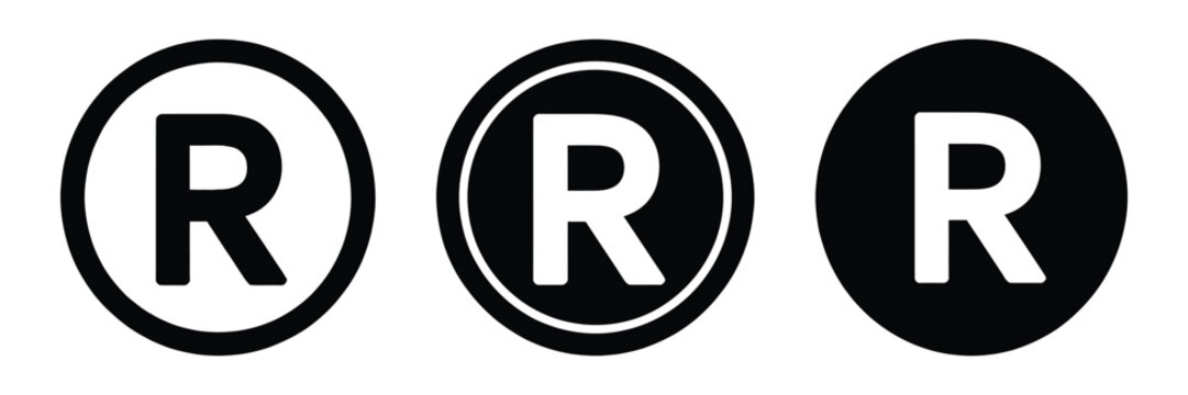 Registered, Trademark Symbol R Icon Set Featuring Outline and Solid Styles Representing Legal Brand Protection, Product Registration, Intellectual Property Rights, and Professional Vector Design Conce