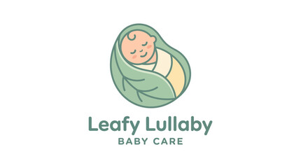 Fototapeta premium Cute newborn baby wrapped in a green leaf logo design.