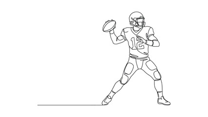 Fototapeta premium American football quarterback throwing a football line art illustration.