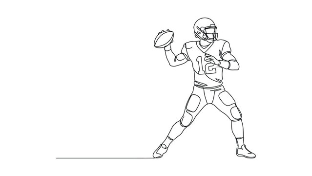 American football quarterback throwing a football line art illustration.