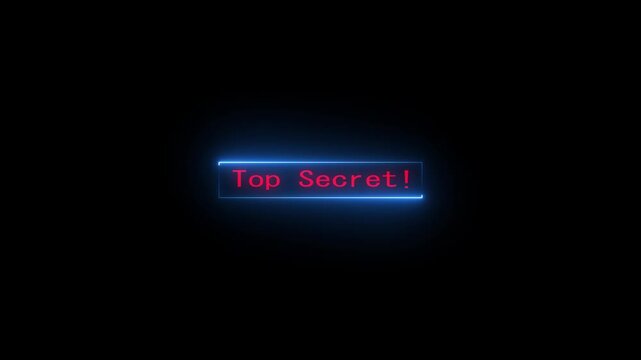 Glowing neon rectangle Top secret grunge stamp symbol text effect.4k motion