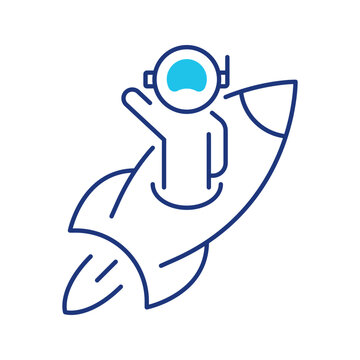 Space trip icon. Science and spaceflight line symbol. Color.