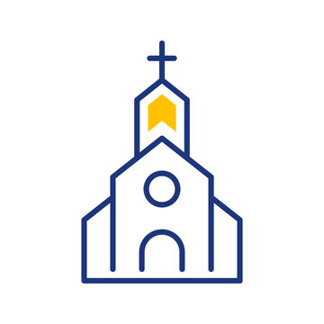 Wedding church icon. Religion and worship building line symbol. Color.