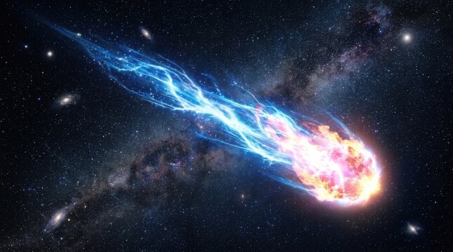 Glowing Meteor Streaks Across Starry Night Sky