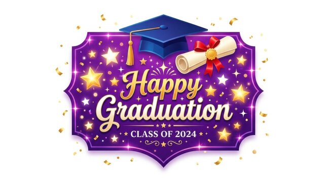 Graduation Celebration Graphic with Cap and Diploma