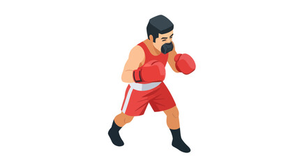 Obraz premium Male boxer in red gear training and preparing for a match