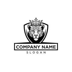 Obraz premium Leopard King Logo with Crown and Shield, Company Name Slogan - Vector Art