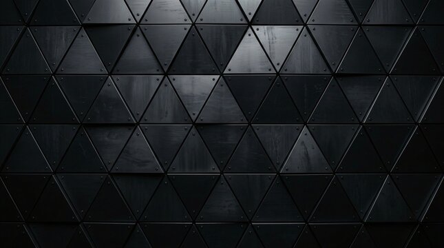 Geometric triangle pattern, black metallic background, 3D pyramid texture, modern design element