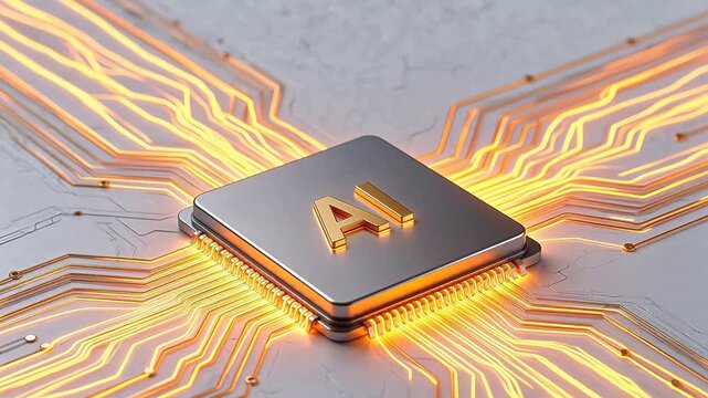 AI chip with glowing circuitry