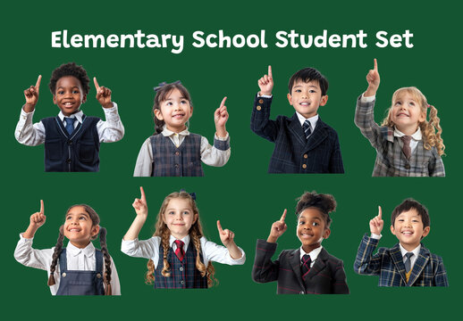 Diverse Children In School Uniforms Element Design Collection