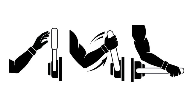 Sequential steps of hand pulling a heavy lever
