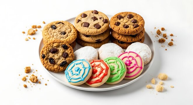Assorted Colorful Cookies Arranged on White Plate in Bright Studio Setting