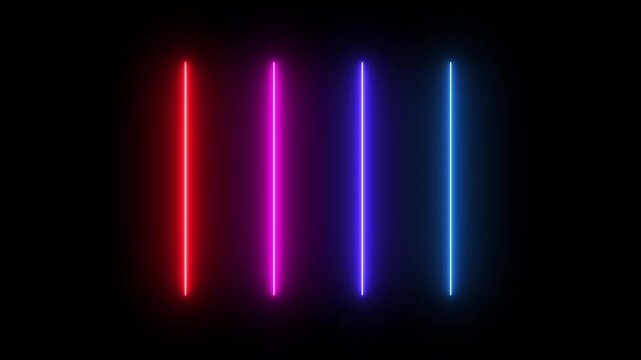 Vibrant neon light border channels vertical multi color laser column bars on black. Creative music video production clips use a vibrant neon light border overlay asset loop.